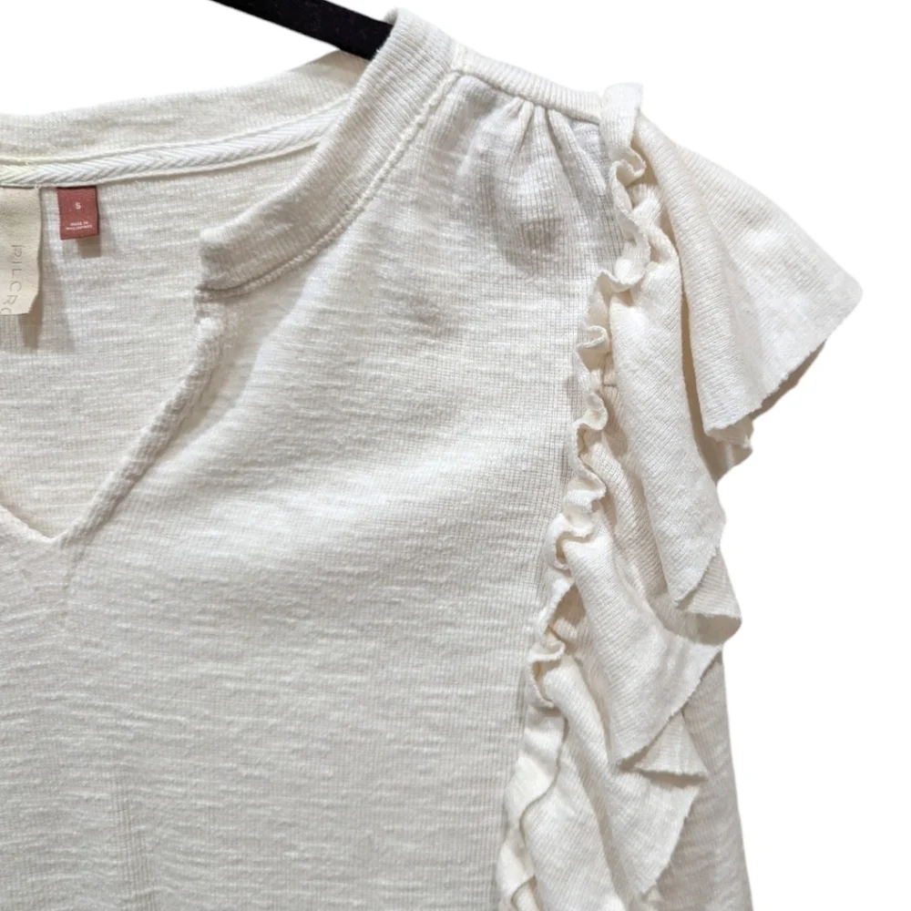 Anthropologie Pilcro Cozy Popover Ruffled V-Neck Blouson Sleeve Top (S) - Picture 5 of 9